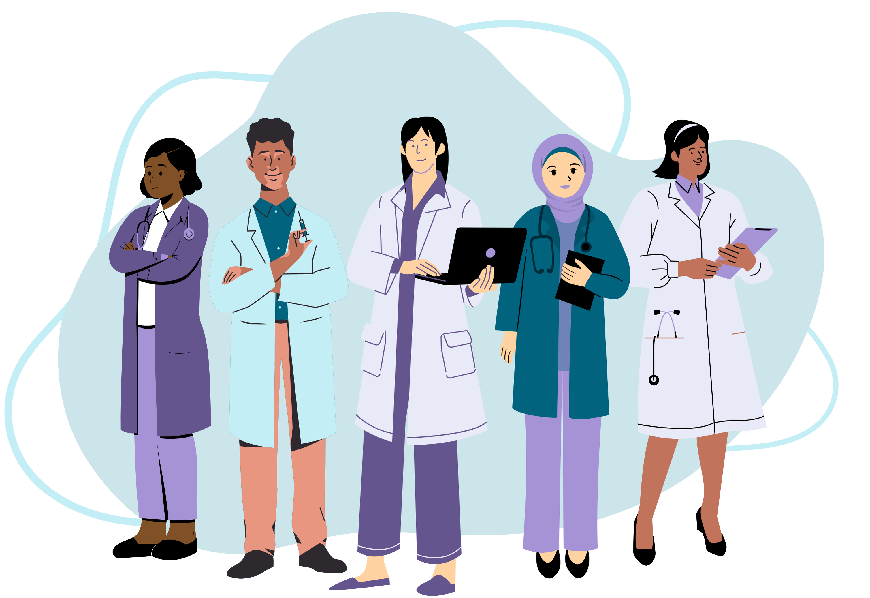 Doctors and Nurses holding laptops and files